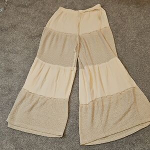 POL Cream Textured Wide-Leg Pants